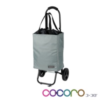 灰色布製2WAY手提收納折疊推車，搭配黑色金屬框架及輪子，附有黑色提把和內袋。