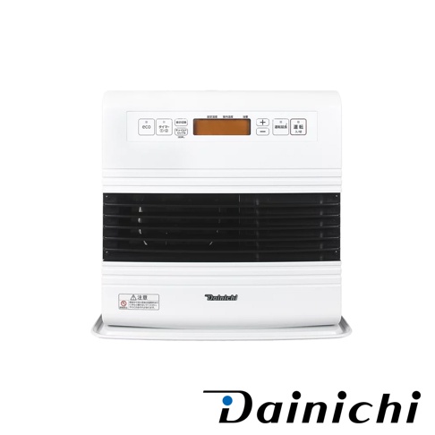 白色電子式煤油暖氣機，前方有黑色格柵出風口，頂部設有液晶顯示螢幕、多個操作按鈕及品牌標誌。