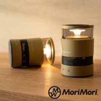 兩盞黃色LED無線藍牙氛圍燈音響，其中一盞直立，頂部有透明罩籠罩著燈泡，底部為黑色網狀喇叭，另一盞側躺，燈光亮起。