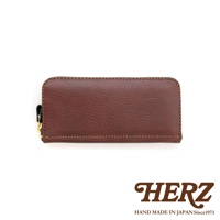 職人手作皮革經典拉鍊長夾，深棕色，紋理皮革，配有金色拉鍊及黑色皮革拉頭。