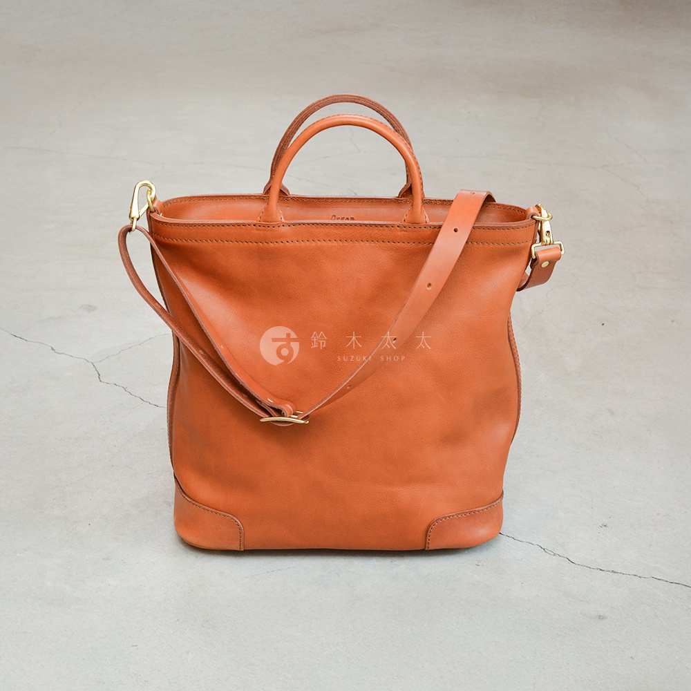 日本HERZ職人手作皮革Organ兩用拉鍊托特包，橘棕色，可肩背或斜背