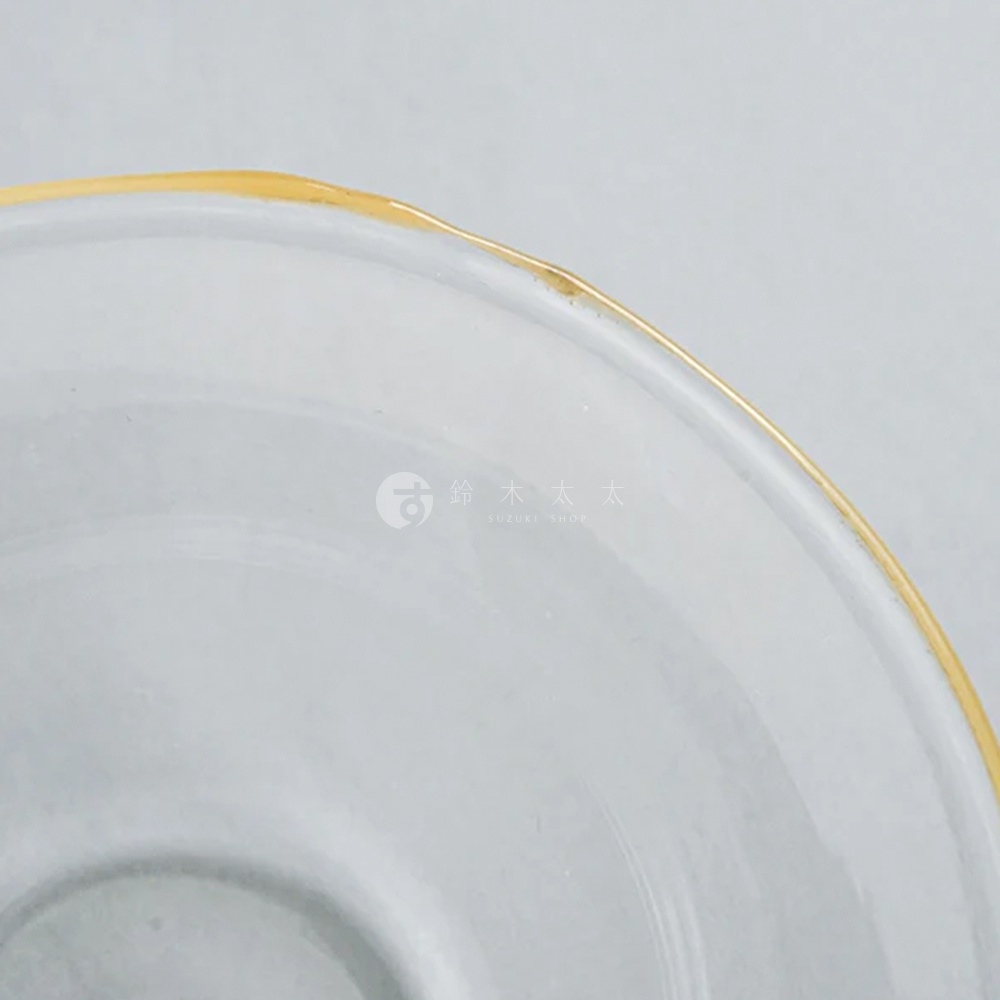 lykke 清透玻璃深型點心碗 S，碗緣帶有金色裝飾，材質為玻璃。