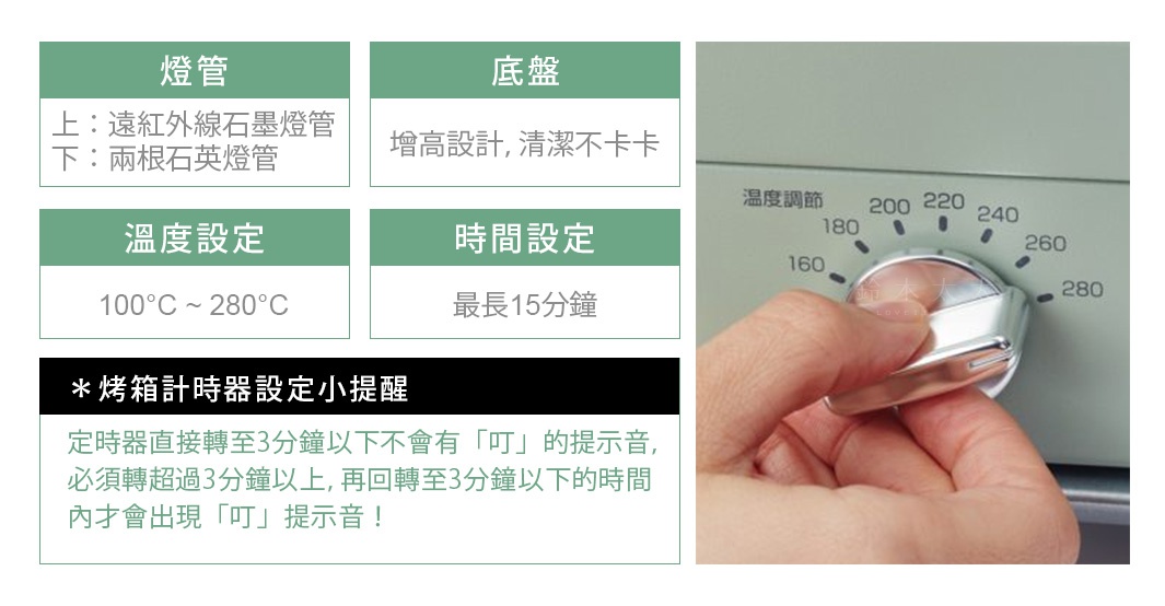手部轉動復古多用途烤箱的銀色溫度旋鈕，刻度標示從 160 到 280 度。