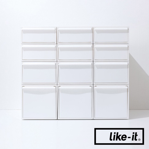 like-it 品牌可堆疊抽屜式收納箱 S 2入，白色，有12個抽屜。
