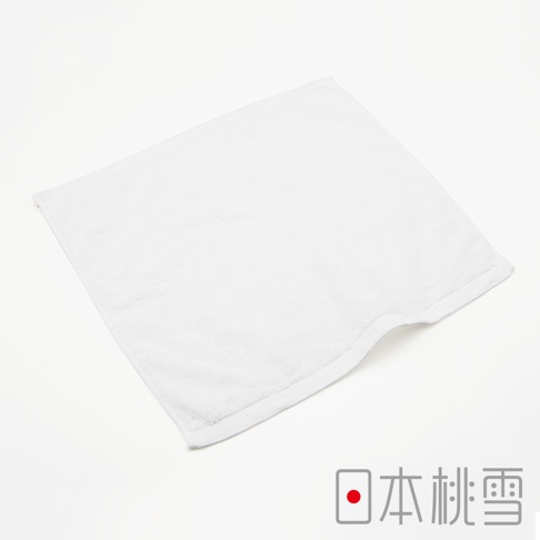 白色純棉飯店方巾，質地柔軟，邊緣有縫線處理，呈現簡約的方形。