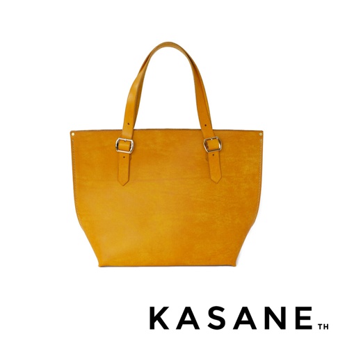 北海道KASANE 職人手作義大利Margot皮革托特包 No.43，黃色，金屬扣飾，手提包