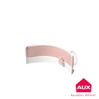 leye 開合式流理台廚餘架，粉色塑膠材質，帶有白色邊框和兩個吸盤，可固定於流理台邊緣。