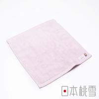 淡粉色今治超長棉方巾，質地柔軟，帶有精緻的品牌標籤。