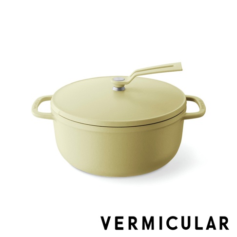 VERMICULAR 淺綠色琺瑯鑄鐵鍋，附帶提把和鍋蓋