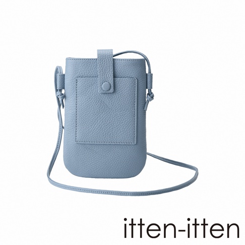 itten-itten 藍色皮革手機斜背包，配有磁扣和外部貼袋