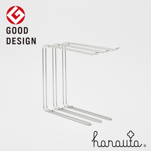 不鏽鋼製三桿抹布架，銀色，簡約設計，用於收納和瀝乾抹布。