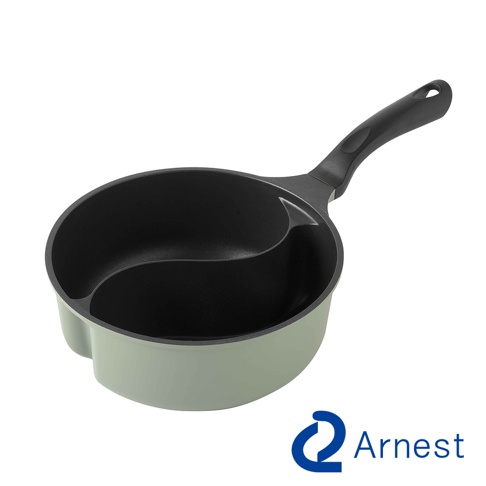 Arnest 雙鍋料理鍋，灰色鍋身，黑色內鍋，黑色手柄