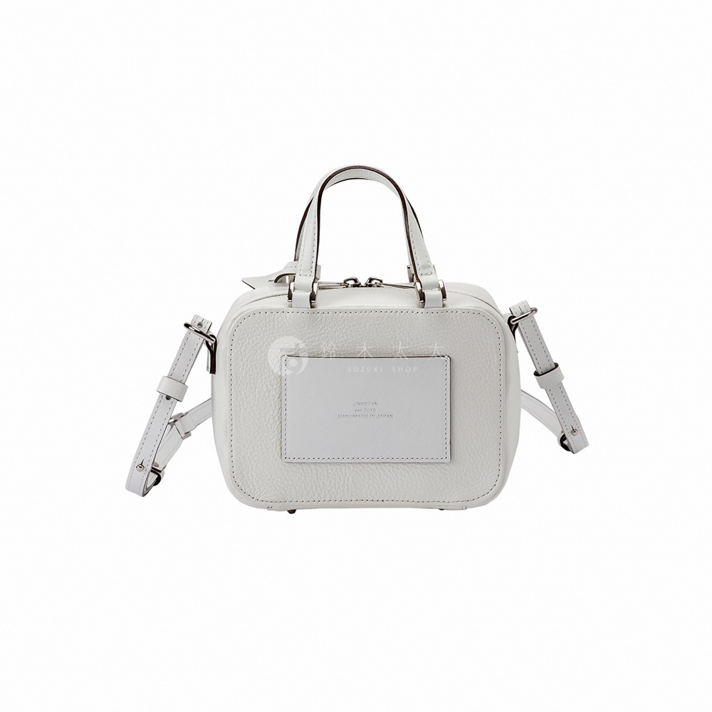 JETTER 迷你箱型包 CJTF-038，白色荔枝紋皮革材質，配有頂部提把和可拆卸肩帶，正面有品牌標籤。