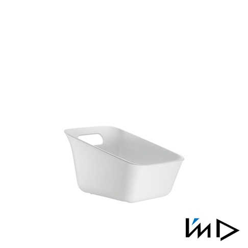 白色塑膠製 RETTO 曲面一體簡約方形浴室舀水盆，帶有提把。
