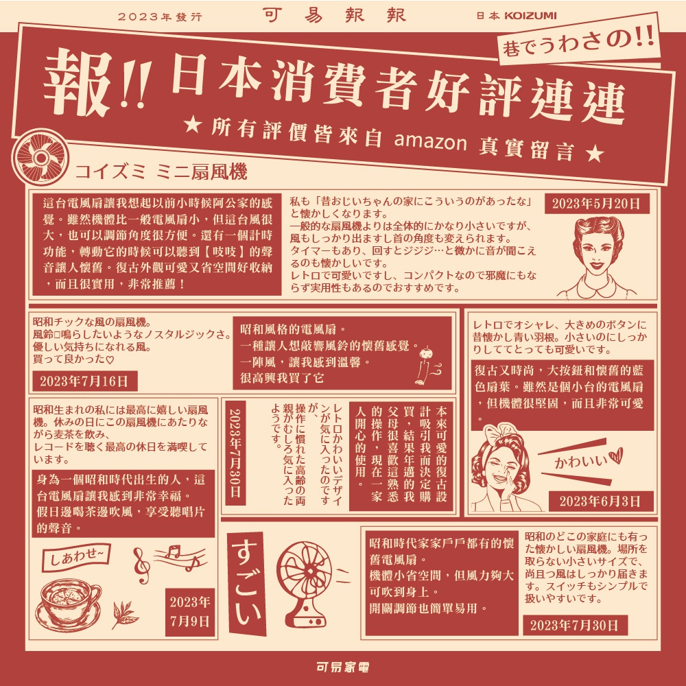 復古藍白電風扇，12吋，金屬扇葉與網罩，圓形底座，可調角度，具有懷舊風格。