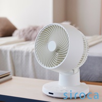 白色SF-A1610 3D氣流循環扇，扇葉為螺旋狀設計，機身為圓潤的白色塑膠材質，底座上印有品牌標誌和操作按鈕。