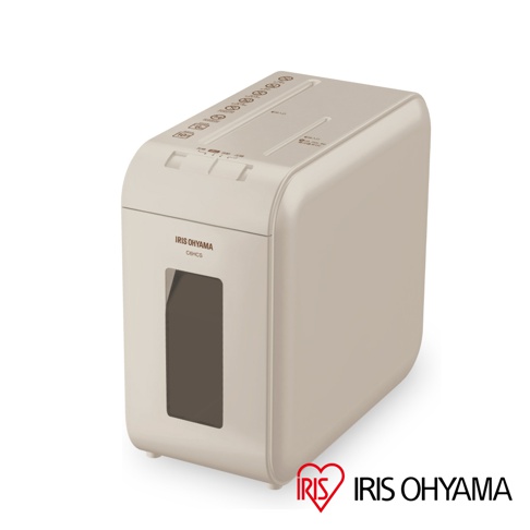 IRIS OHYAMA C6HCS 極細保密碎紙機，米白色機身，上方有投紙口與操作按鈕，側面有觀察窗。