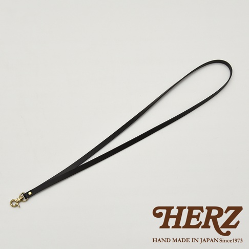 黑色皮革證件識別夾專用掛繩，附有金色金屬扣環，簡約設計，適合搭配各式證件套。