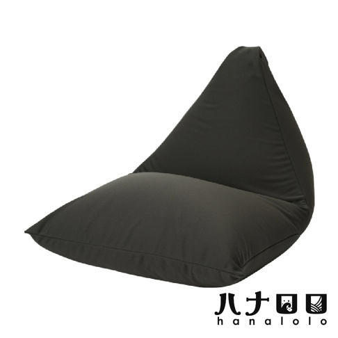 深灰色針織布懶骨頭沙發，具有三角形靠背和寬大坐墊，整體呈現流線型設計。