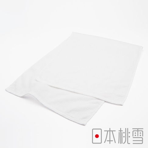 白色運動綁頭毛巾，材質為柔軟吸水棉質，可調節鬆緊，適合運動時配戴。