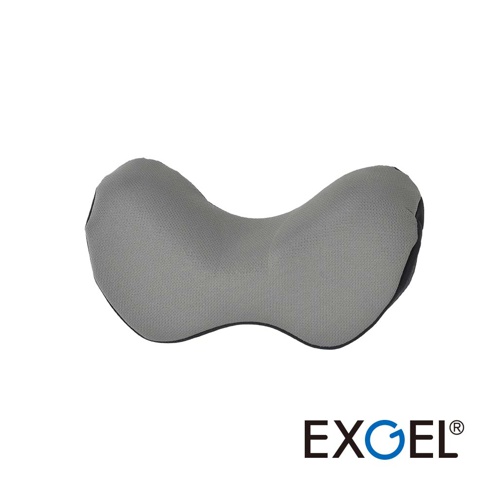 HUG DRIVE 汽車用頸墊，採用灰色網狀織物材質，設計成符合人體工學的曲線，能支撐頭部與頸部。