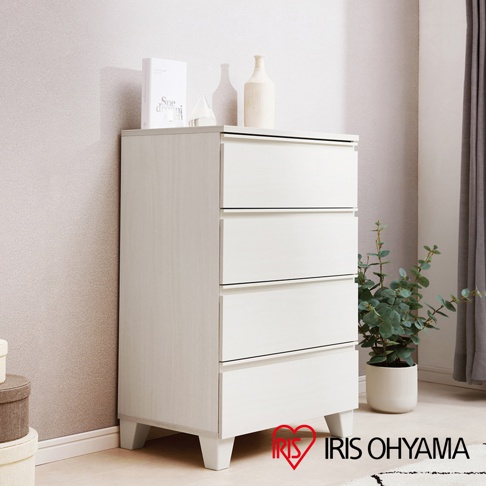 淺木紋色附櫃腳木製收納櫃，設有五個白色抽屜，搭配簡約設計，適合居家收納。