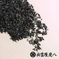 一堆散落的黑色木炭碎屑，呈現不規則的長條形狀，部分堆疊，部分分散在淺色背景上。