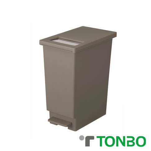 灰色塑膠製的 UNEED 系列垃圾桶，具備推蓋和踩踏雙用設計，容量 45 公升，頂部有透明視窗。