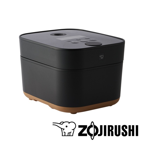 STAN 美型IH微電腦電子鍋NW-SAF10，黑色霧面機身搭配咖啡色底部，頂部為黑色鏡面觸控面板，顯示螢幕與多個操作按鈕。