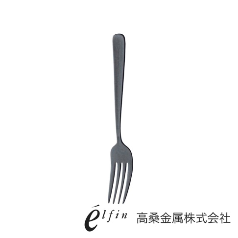 日製熔岩黑石餐叉，金屬材質，四齒，黑色，簡約設計。