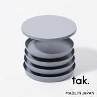 灰色 FIT DISH 安全防摔餐盤堆疊，展示其圓形設計和微粒紋理。