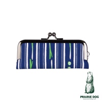 和布華印鑑收納口金包，藍色底布搭配白色與綠色條紋圖案，設有銀色金屬口金。