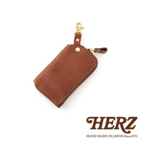 職人手作皮革鑰匙包，棕色皮革，附有黃銅鑰匙圈和拉鍊。