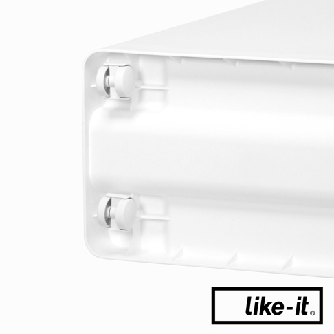 白色塑膠大容量分類垃圾桶，底部有兩個滾輪，方便移動。