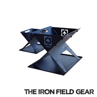 TAKI BEITA焚火台爐架套裝 L，黑色金屬材質，設計為可折疊的 X 型結構，帶有提把和品牌標誌。