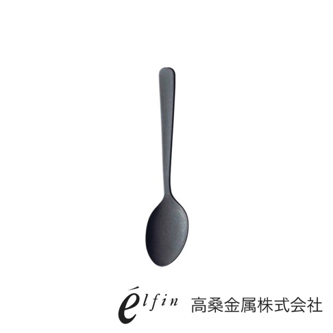 日製熔岩黑石水果甜點匙，為單支湯匙，呈現深黑色，材質為金屬，具有霧面質感。