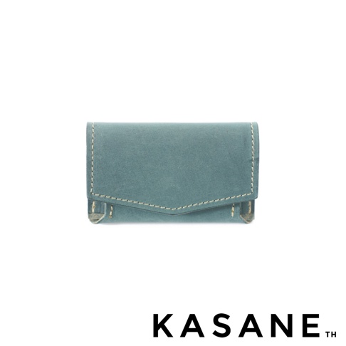 北海道KASANE職人手作義大利Texas皮革迷你雙折短夾 No.58 藍綠色
