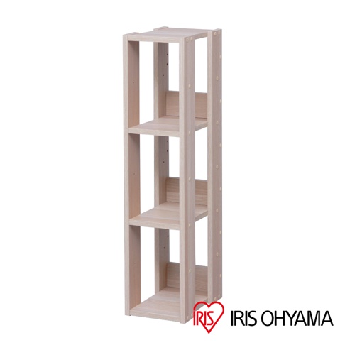 淺木色時尚分層收納架，寬20公分，採用木質材料，共三層開放式收納空間，側邊有釘狀固定點，簡約設計，適合居家或辦公空間使用。