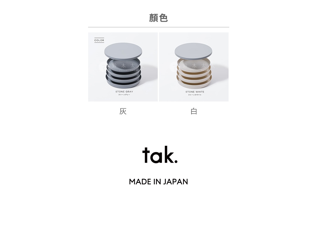FIT DISH 安全防摔餐盤4入組，展示灰色與白色兩種款式，餐盤為圓形疊放設計，材質為塑膠。
