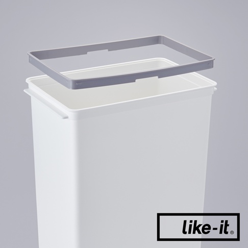 白色高版垃圾桶，附有灰色蓋框，產品右下角有 like-it 品牌標誌。