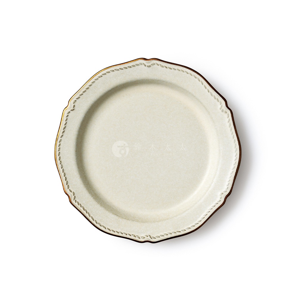 Aito Stitch 美濃燒金彩浮雕經典餐盤 M，淺色盤面飾有金邊及編織紋理。
