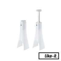 白色塑膠製可調節長靴收納支架，一組兩個，其中一個支架的頂部可伸縮調節高度，設計用於支撐長靴，保持靴筒直立。