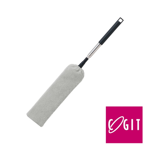 伸縮式地板除塵縫隙清潔刷，配有灰色超細纖維刷頭，以及銀色金屬伸縮桿和黑色防滑手柄。