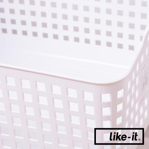 like-it 雙層輕鬆組附輪洗衣置物籃-L款 2入組 的一部分，特寫白色網格置物籃的細節。