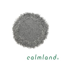 圓形灰色質感植物盆栽墊，中間為細緻織紋，邊緣為較長、蓬鬆的流蘇，材質類似毛絨。