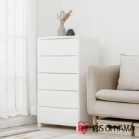 白色六層抽屜式組合收納櫃，光滑表面，側面有紋路設計，頂部擺放著乾燥花束和黑色裝飾品，旁邊是淺褐色布藝沙發。