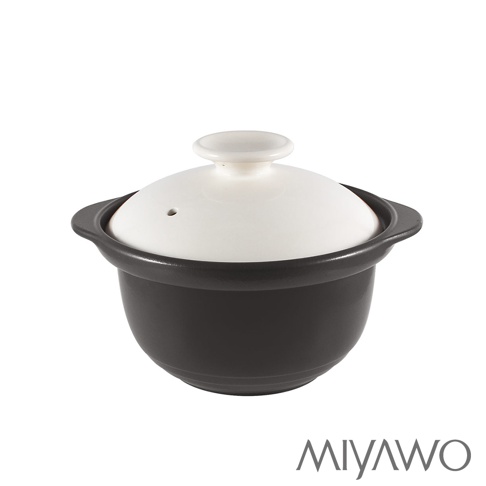 直火系列雙蓋炊飯陶鍋/燉鍋，外觀為深灰色圓形陶鍋，配有白色圓頂狀陶蓋，蓋頂有白色把手和透氣孔。