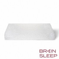 白色網狀材質的腦眠科技枕，呈現長方形，表面有細緻紋理，一側邊緣略微圓潤，下方有紅色「BRAIN SLEEP」品牌標誌。