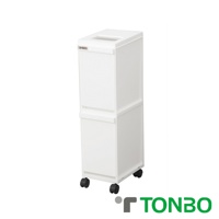 白色 UNEED 系列雙層抽屜式分類垃圾桶，20L 容量，採用塑膠材質，頂部有開口，配有四個黑色小輪子，方便移動。