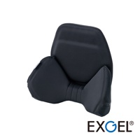 黑色汽車用背墊，採用多層次設計，提供腰部及側邊支撐，表面為透氣布料。